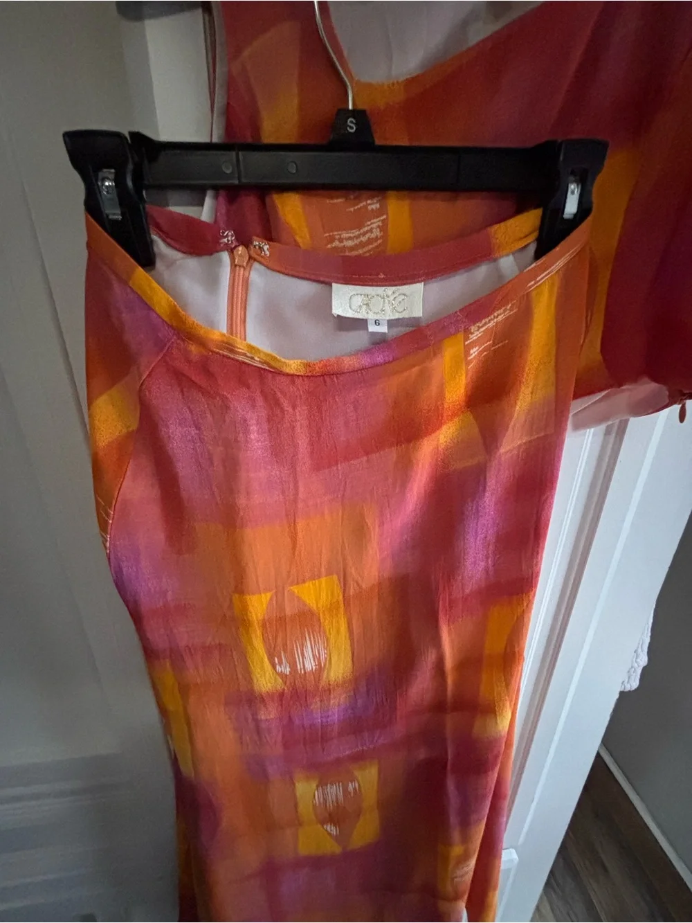 Cache Pink & Orange Abstract Maxi Dress Set Skirt size 6 top size 8